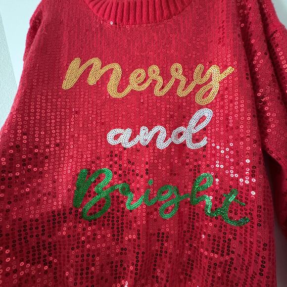 BIBI Sequin Christmas Sweater Merry and Bright Red Holiday XL - Picture 2 of 7
